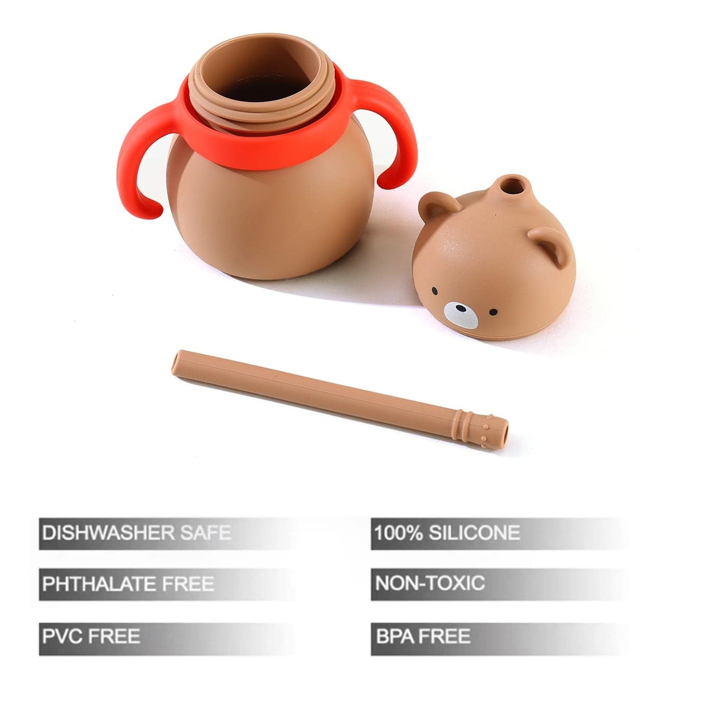 PandaEar Taza de entrenamiento de silicona para bebés con asas y popote, sin BPA,  6.8 onzas