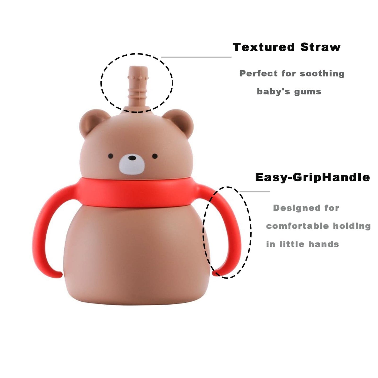 PandaEar Taza de entrenamiento de silicona para bebés con asas y popote, sin BPA,  6.8 onzas