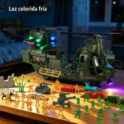 Juego de juguetes de helicóptero militar con luz