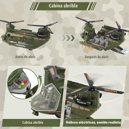 Juego de juguetes de helicóptero militar con luz