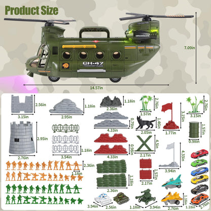 Juego de juguetes de helicóptero militar con luz