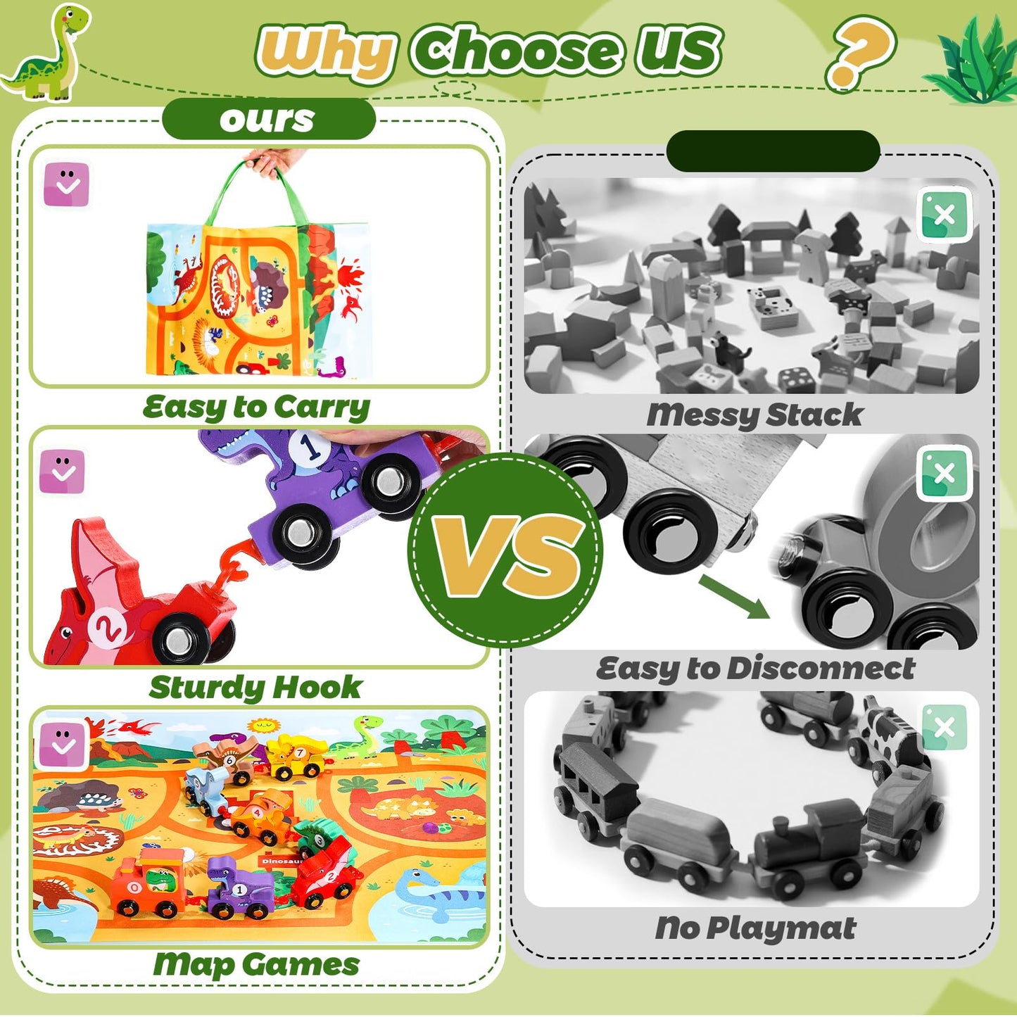 Juego de 11 piezas de tren magnético de dinosaurio