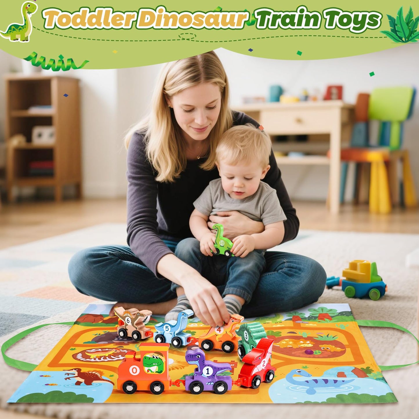Juego de 11 piezas de tren magnético de dinosaurio