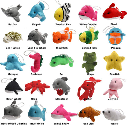 Paquete de 25 mini juguetes de peluche de animales del océano