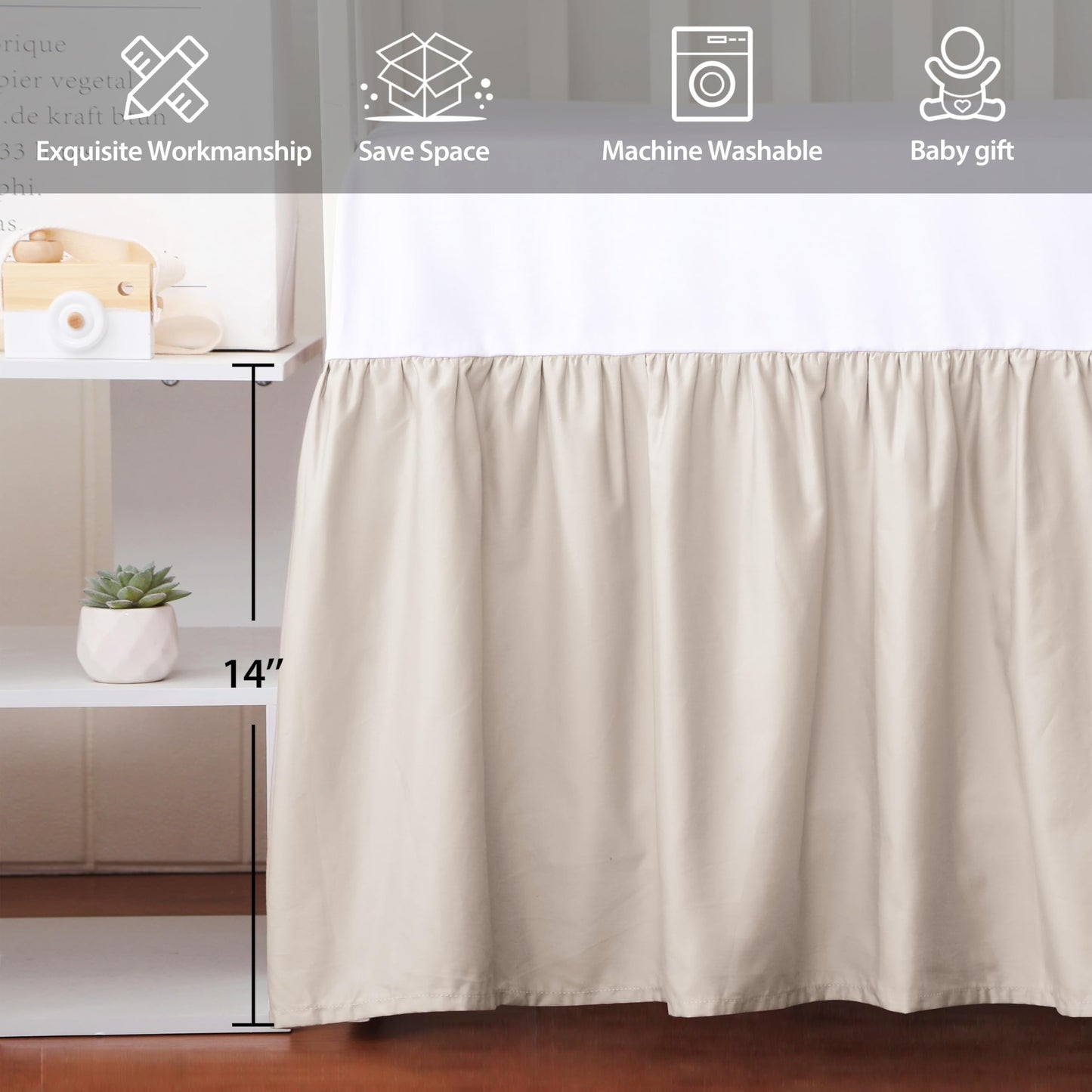 Falda para cuna, 100% algodón egipcio, 52 x 28 pulgadas con falda de cama de cuna de 14 pulgadas