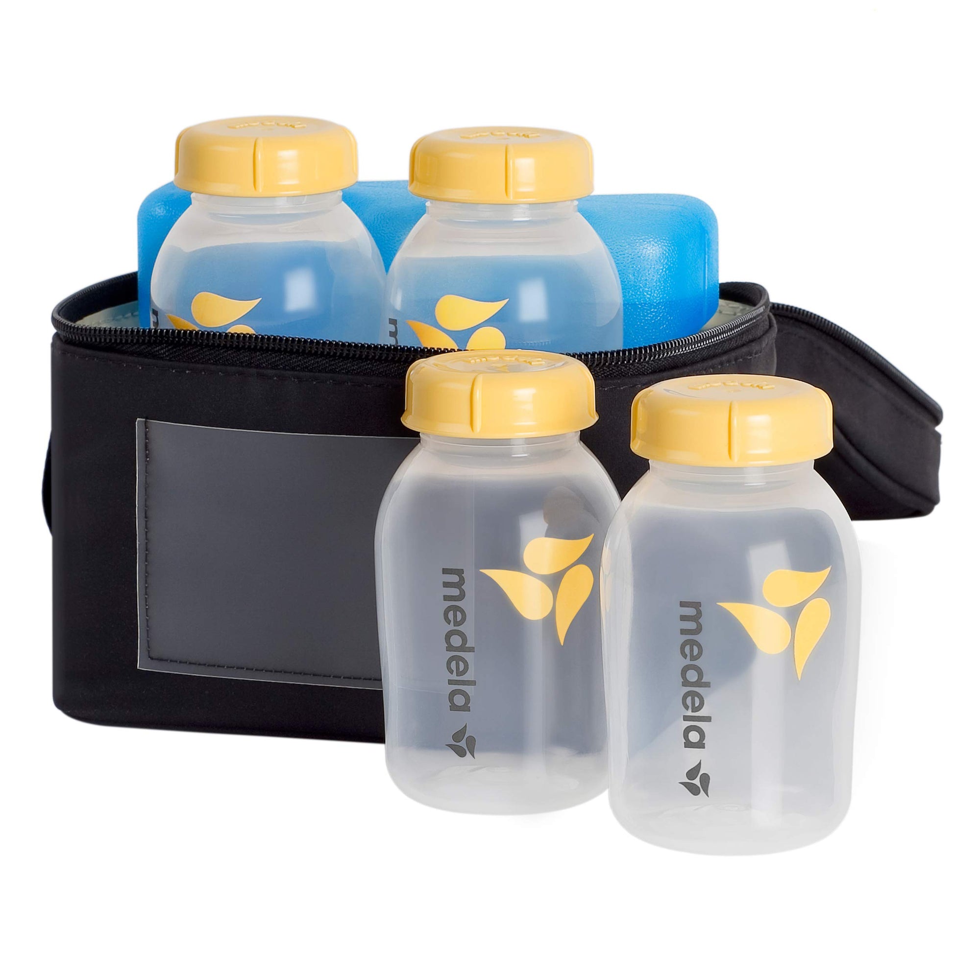 Medela Bolsa térmica para almacenamiento de leche materna con bolsa de hielo contorneada, 4 botellas y tapas