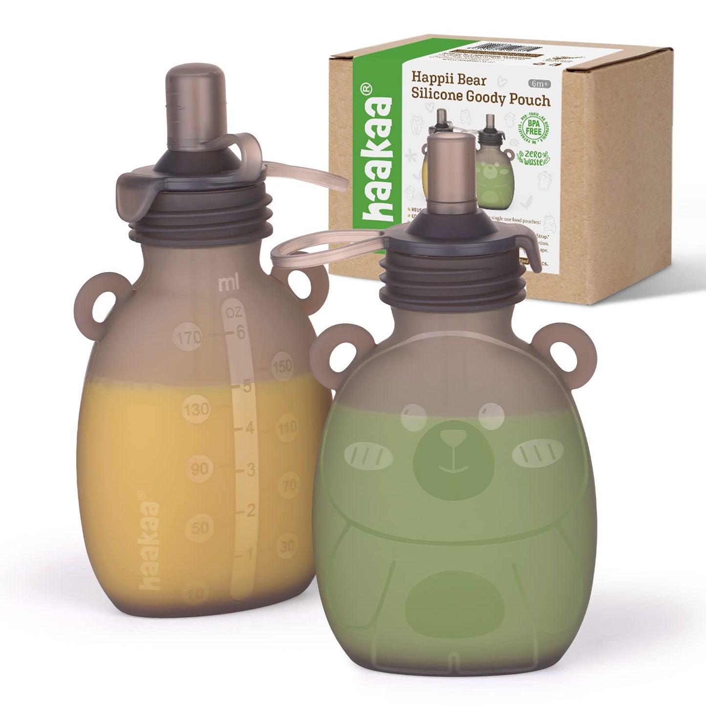 haakaa Yummy Pouch Bolsa reutilizable para alimentos para bebés,4 onzas, paquete de 2