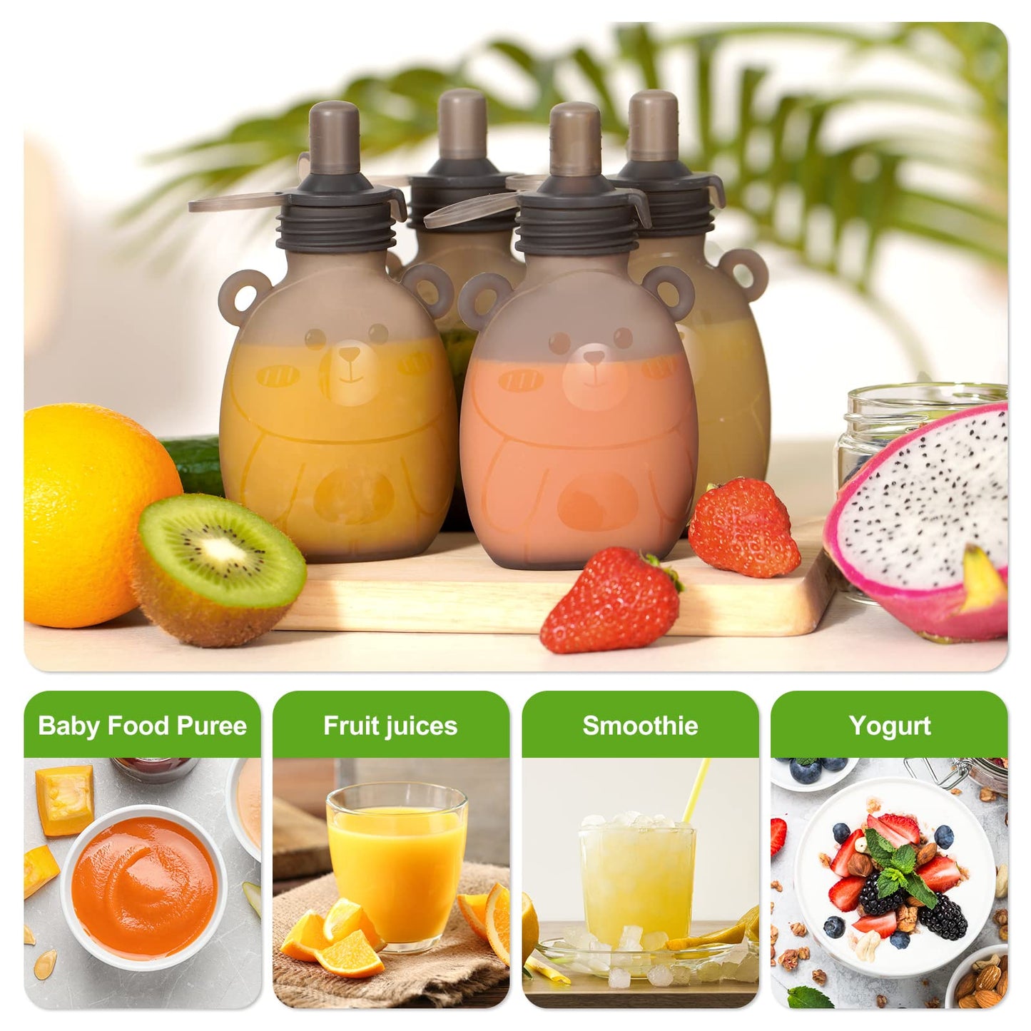 haakaa Yummy Pouch Bolsa reutilizable para alimentos para bebés,4 onzas, paquete de 2