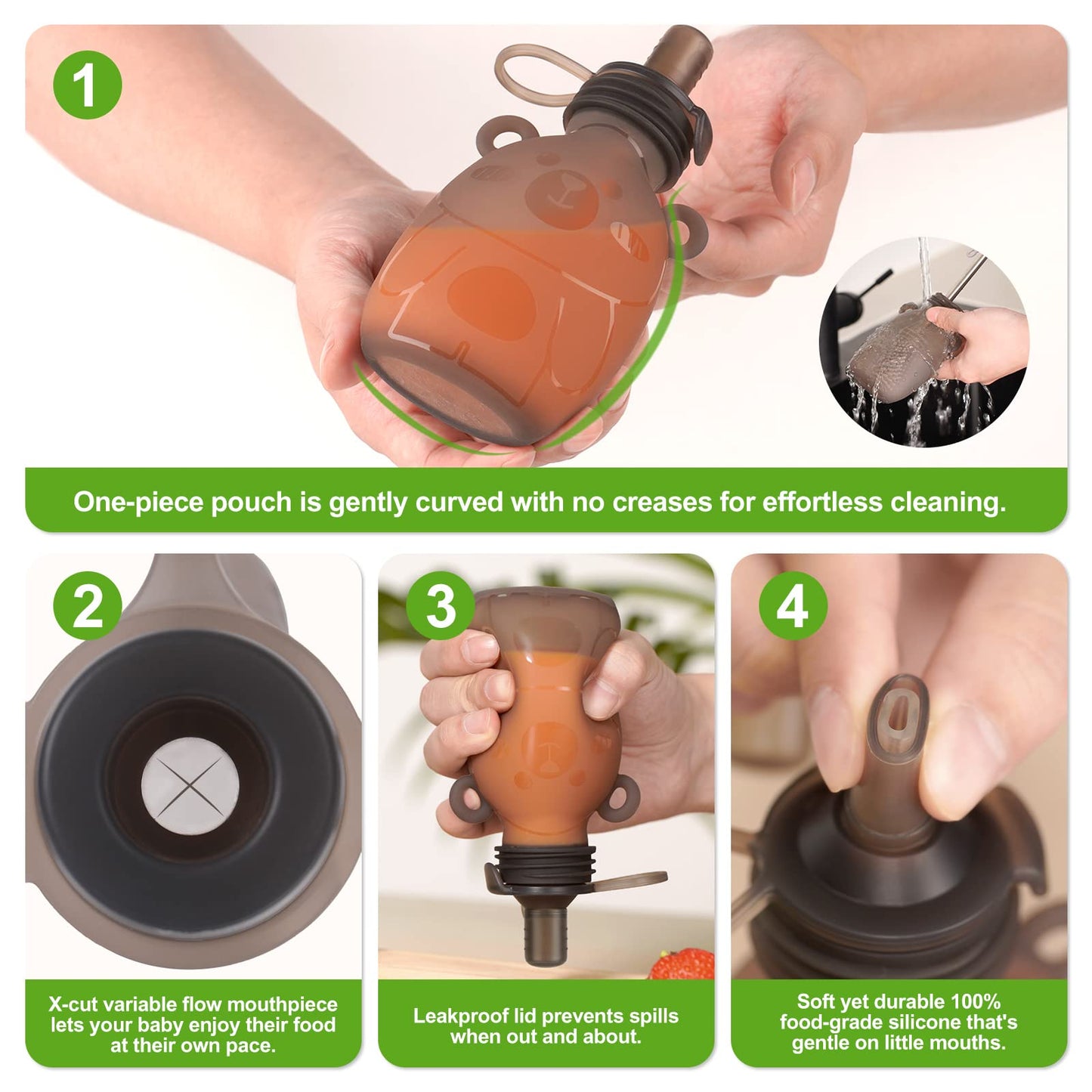 haakaa Yummy Pouch Bolsa reutilizable para alimentos para bebés,4 onzas, paquete de 2