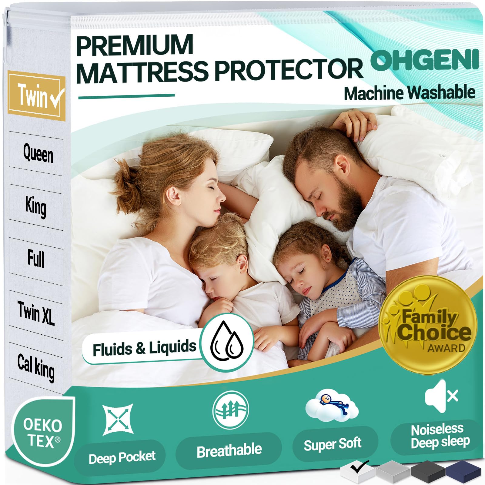 OhGeni Protector de colchón 100% impermeable, tamaño individual, de 6 a 14 pulgadas