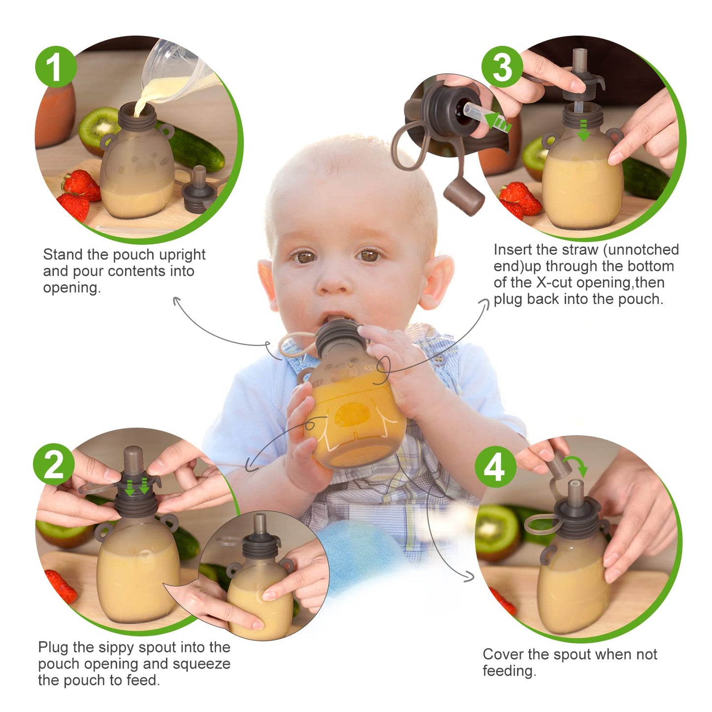 haakaa Yummy Pouch Bolsa reutilizable para alimentos para bebés,4 onzas, paquete de 2