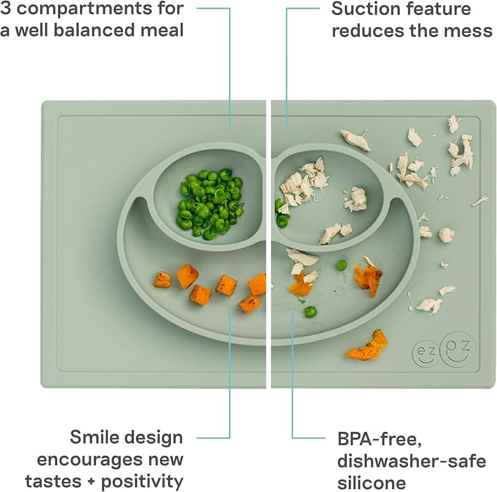 ezpz Happy Mat (salvia) - 24 meses + - Mantel individual de succión 100% silicona