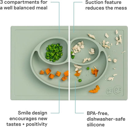 ezpz Happy Mat (salvia) - 24 meses + - Mantel individual de succión 100% silicona