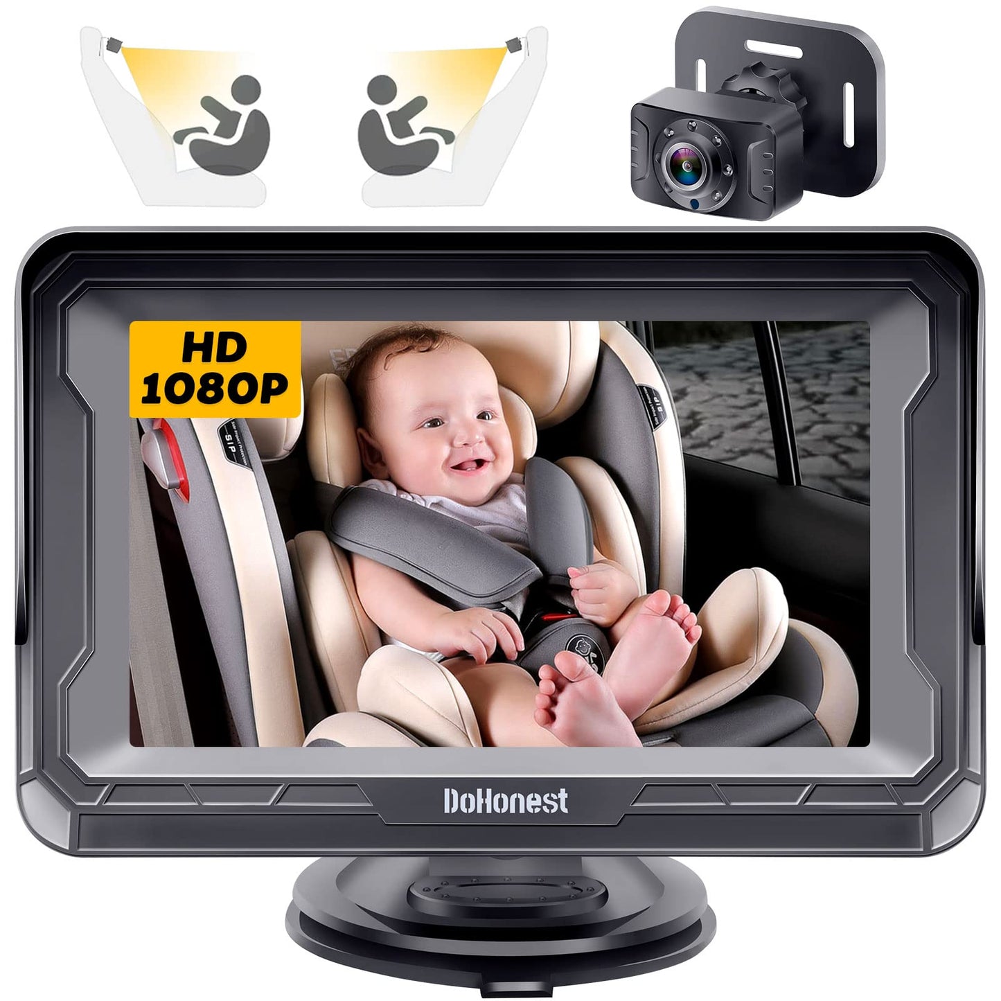 DoHonest Cámara de Coche para Bebé HD 1080P - Monitor para Bebé en Coche con Visión Nocturna