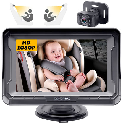 DoHonest Cámara de Coche para Bebé HD 1080P - Monitor para Bebé en Coche con Visión Nocturna