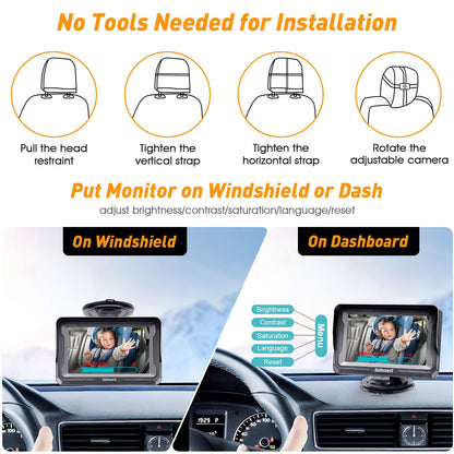 DoHonest Cámara de Coche para Bebé HD 1080P - Monitor para Bebé en Coche con Visión Nocturna