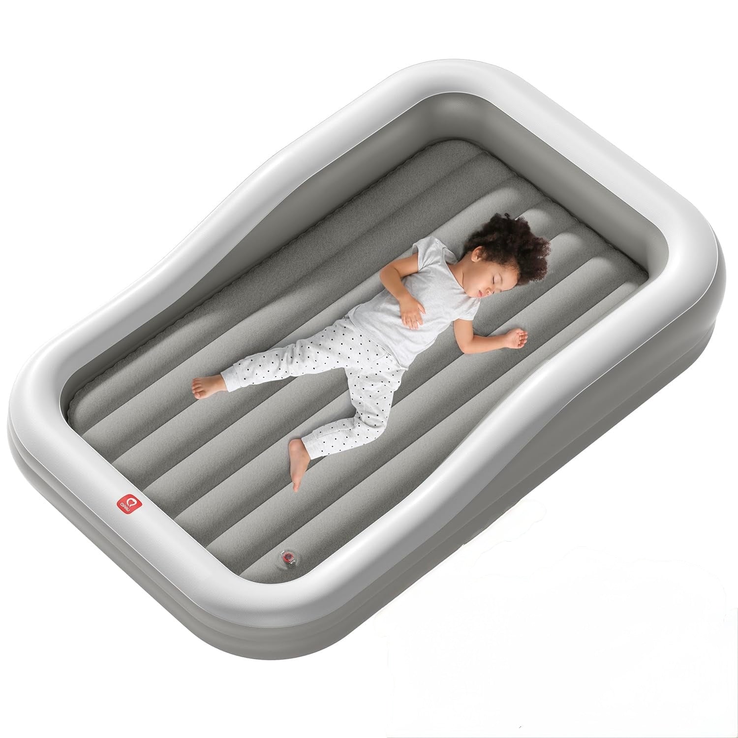 QPAU Cama inflable de viaje para niños pequeños con parachoques de seguridad de 3 lados