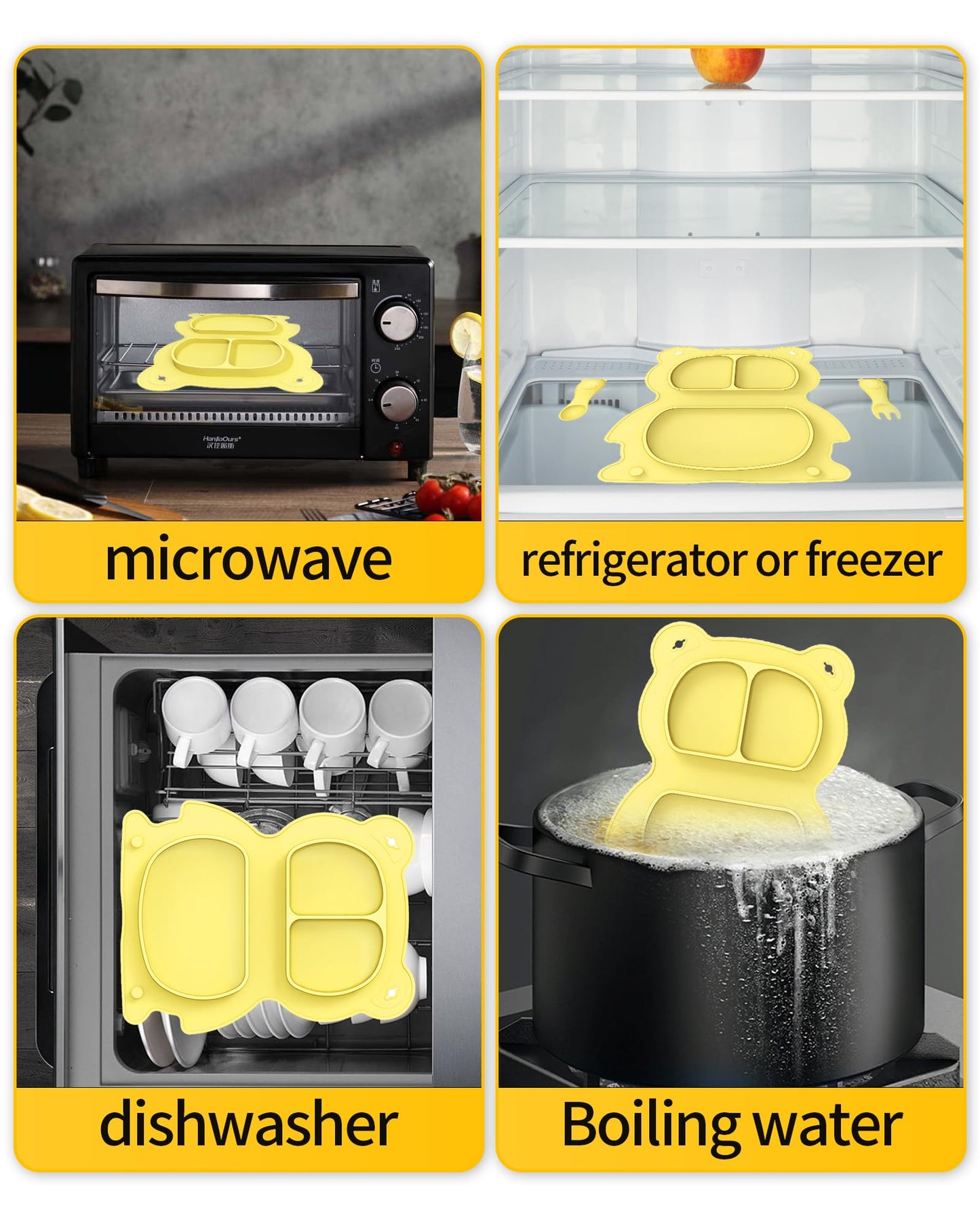 Set de plato dividido con cubiertos y babero de Silicon
