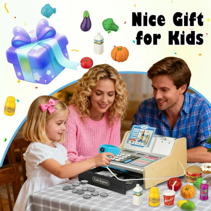 VROGTIK Caja Registradora de Juguetes de Madera con Escáner Realista para Niños