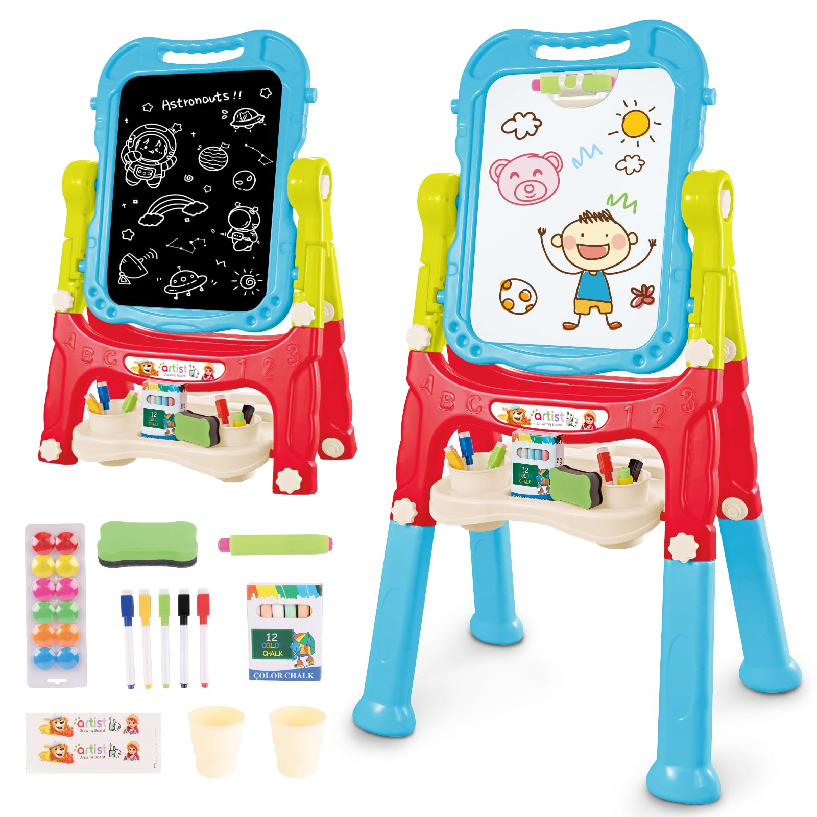 deAO Juguetes de caballete artístico para niños, 4 en 1