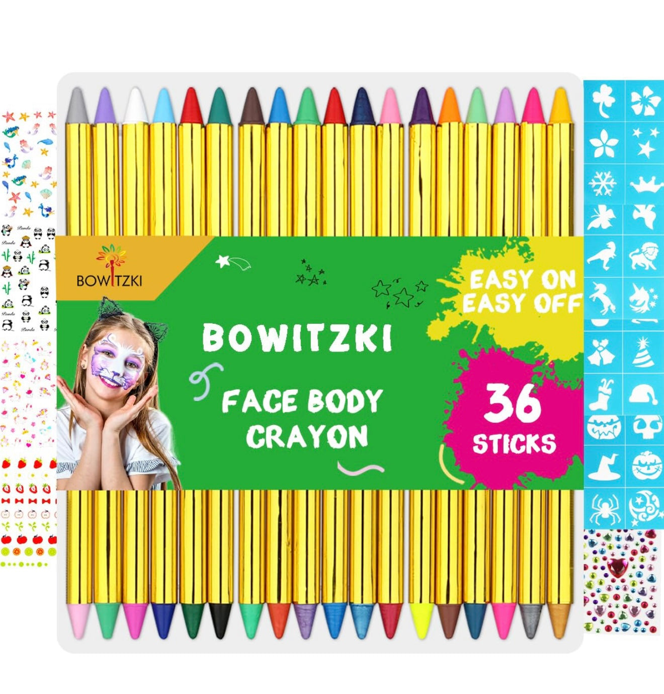 Crayones de pintura facial Bowitzki para niños, 36 unidades