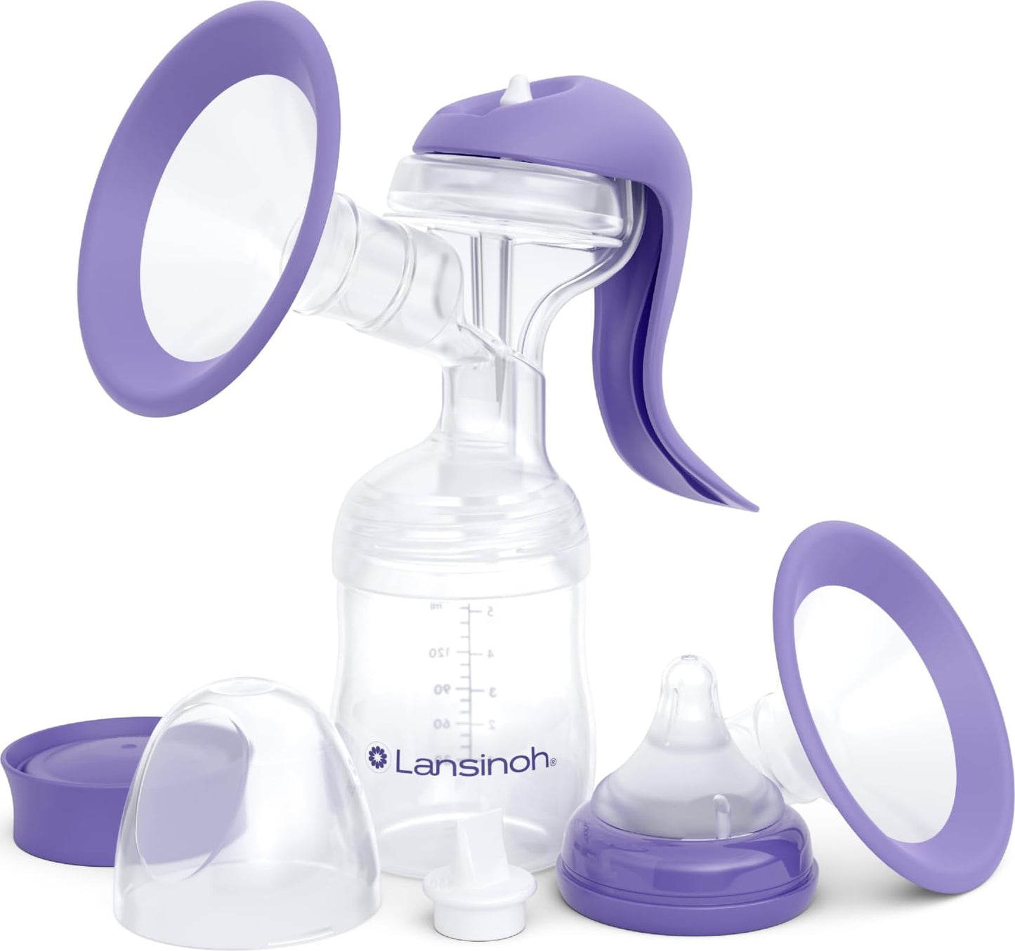 Lansinoh Extractor de leche manual, incluye biberón de 5oz con tetina de flujo lento