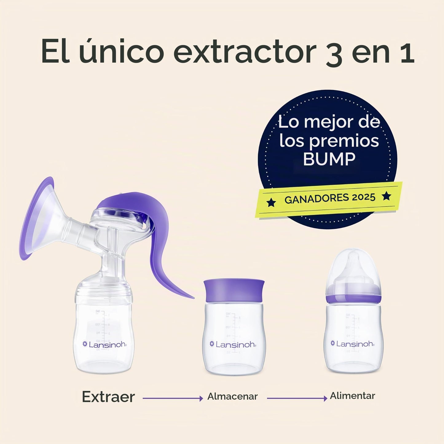 Lansinoh Extractor de leche manual, incluye biberón de 5oz con tetina de flujo lento