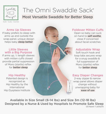 SwaddleDesigns Saco Envolvente Omni de 6 Vías con Brazos Arriba para Recién Nacido, 6-14  libras