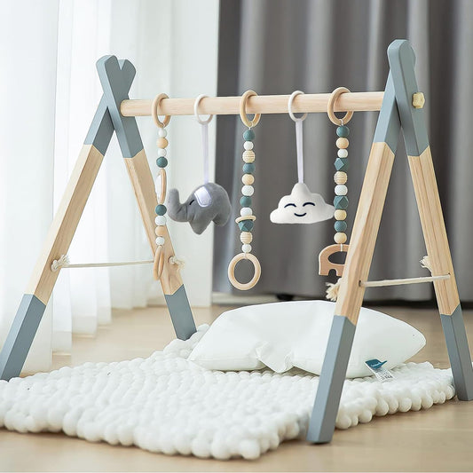 Gimnasio de madera para bebés plegable con marco