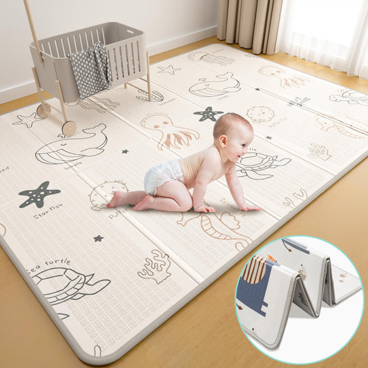 Alfombra plegable para bebé, diseño de doble cara, 79 x 59 pulgadas, impermeable, antideslizante