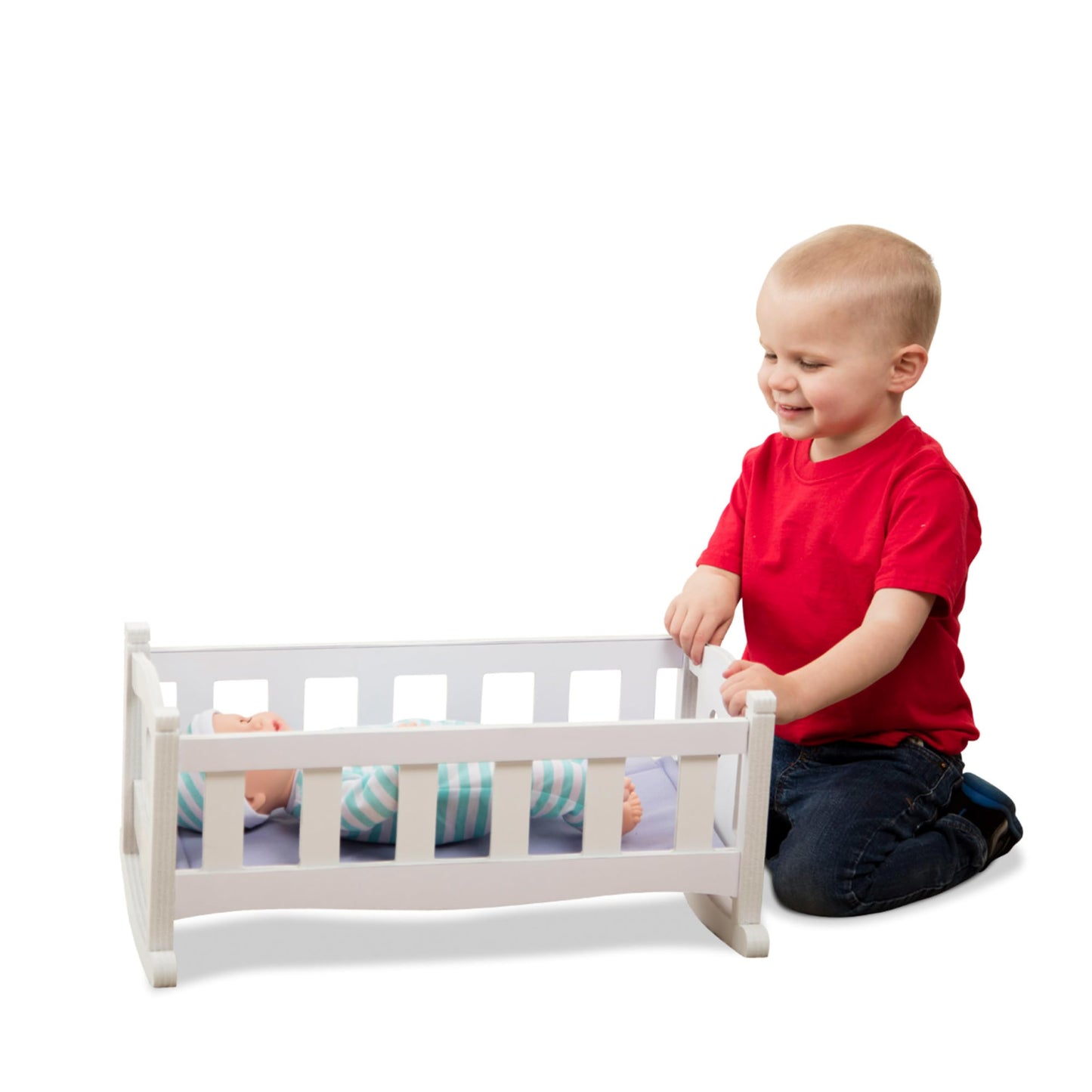 Melissa & Doug Mine to Love - Cuna de juego de madera para muñecas