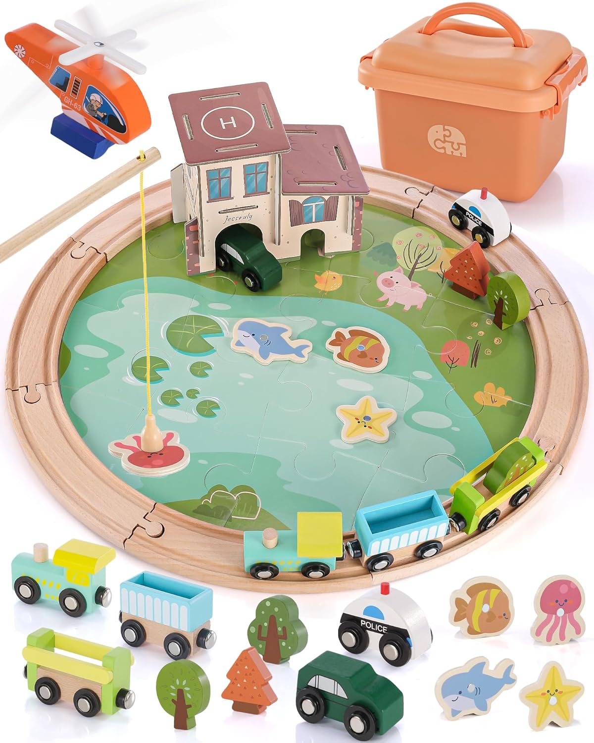 Juego de pistas de tren de madera – 48 piezas