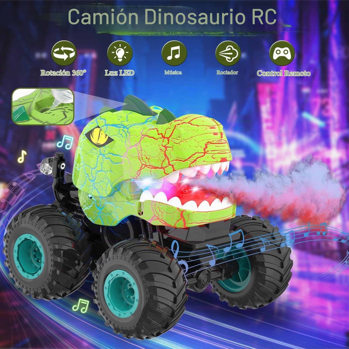 Monster Truck Toys - Camión monstruo de control remoto con aerosol y luz