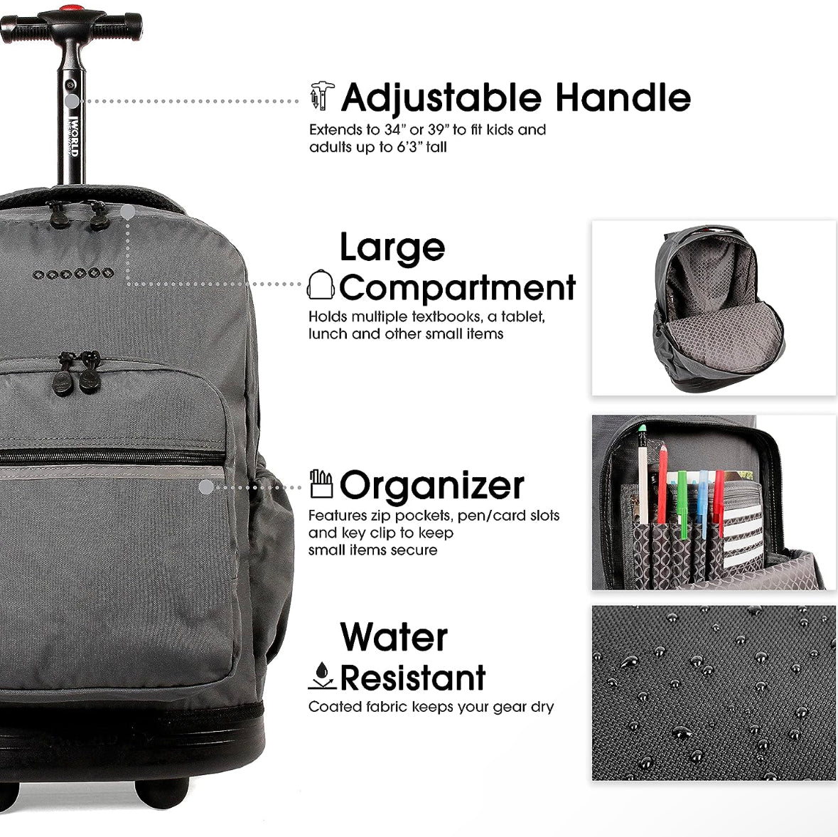 J World New York Sunrise - Mochila con ruedas, gris