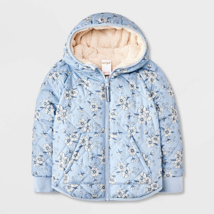 Toddler Girls' Floral Cozy Quilted Reversible Puffer Jacket, 5 años