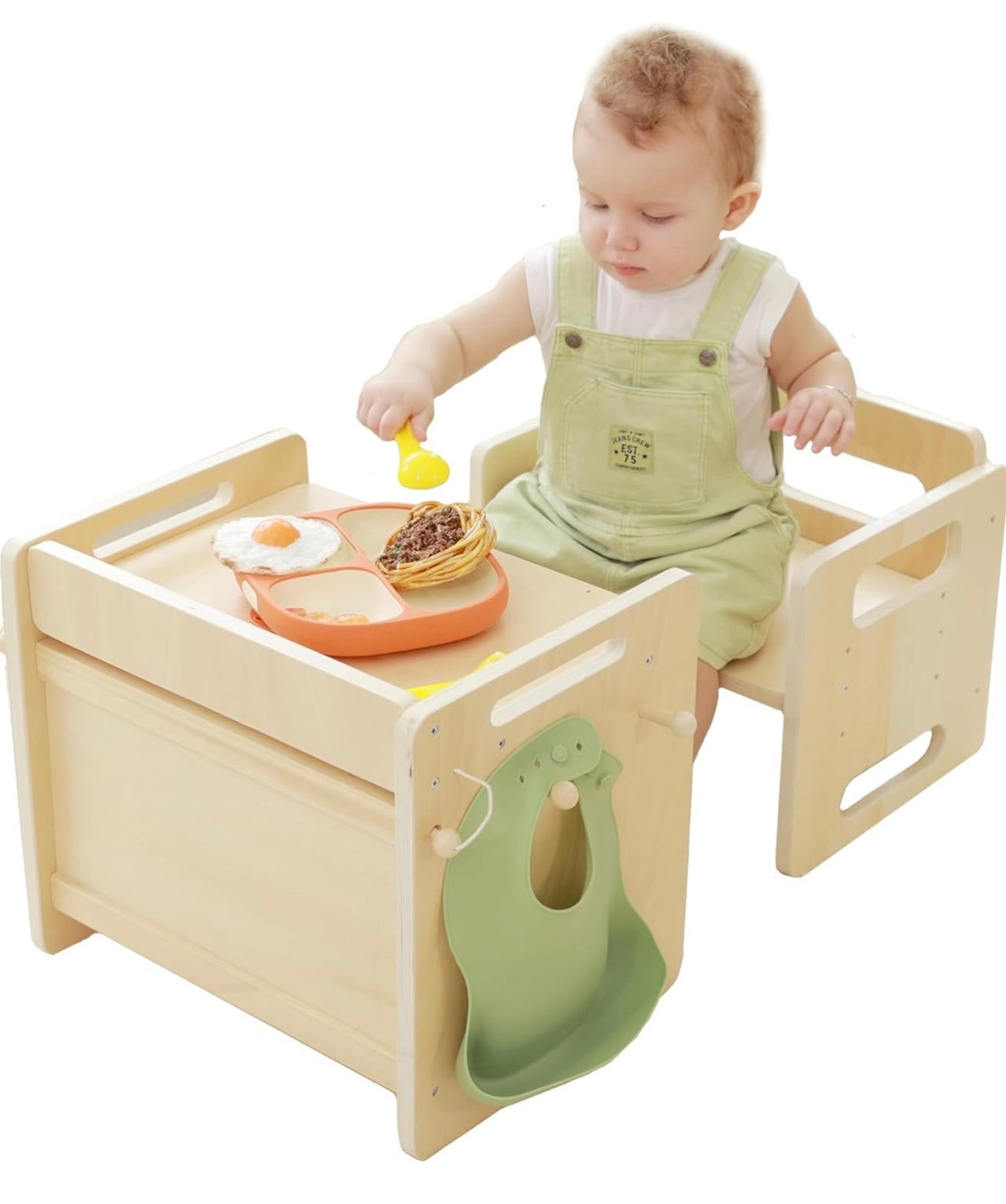 Juego de mesa y silla Montessori, diseño ajustable para niños pequeños, ideal para comer, aprender y jugar