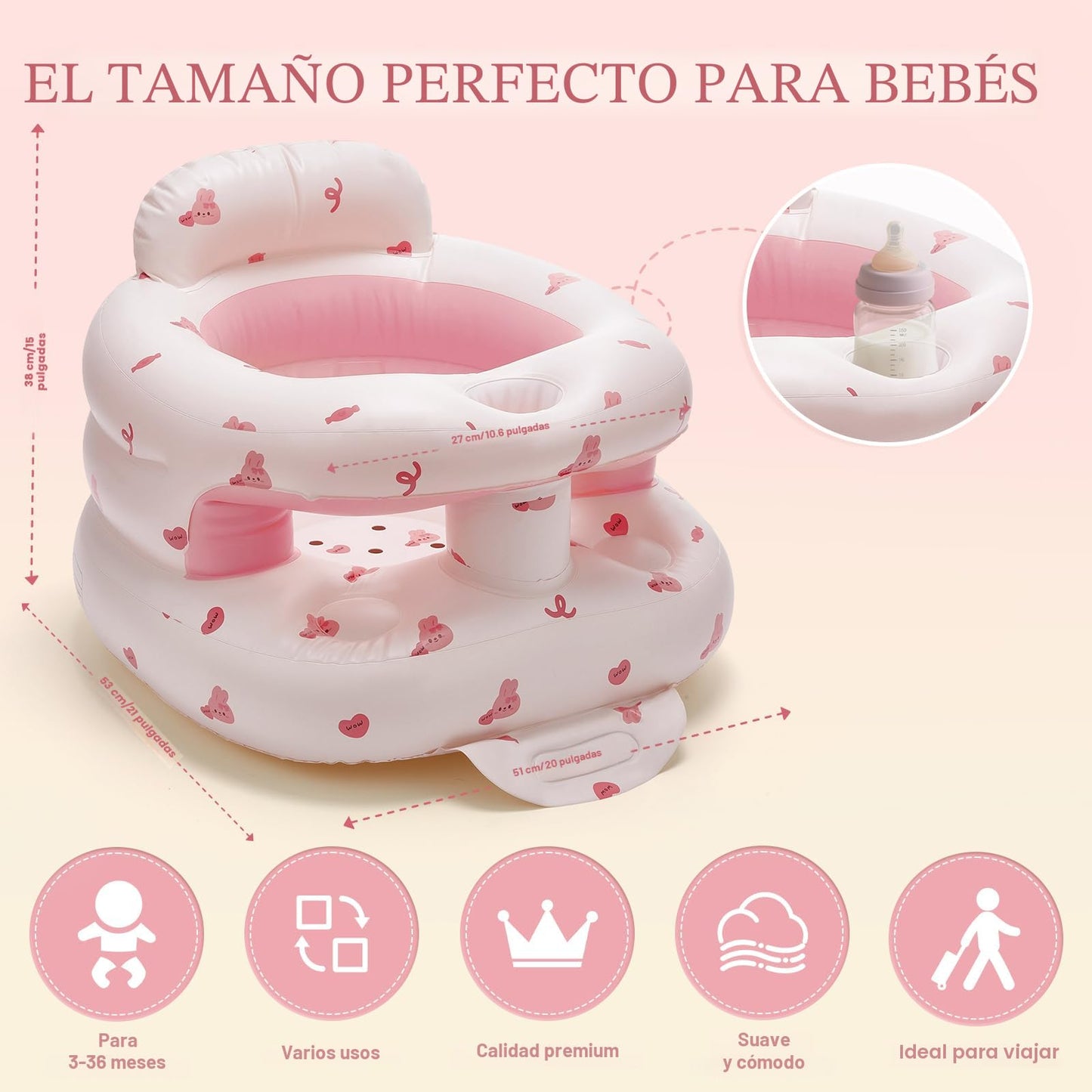 Asiento inflable de bebé para bebés de 3 a 36 meses