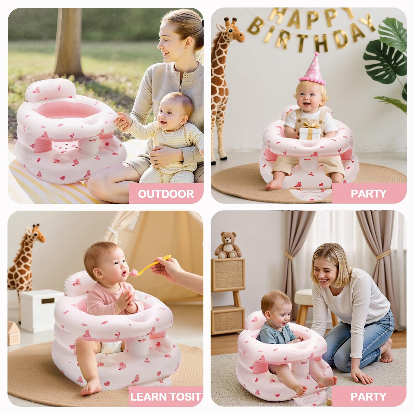 Asiento inflable de bebé para bebés de 3 a 36 meses