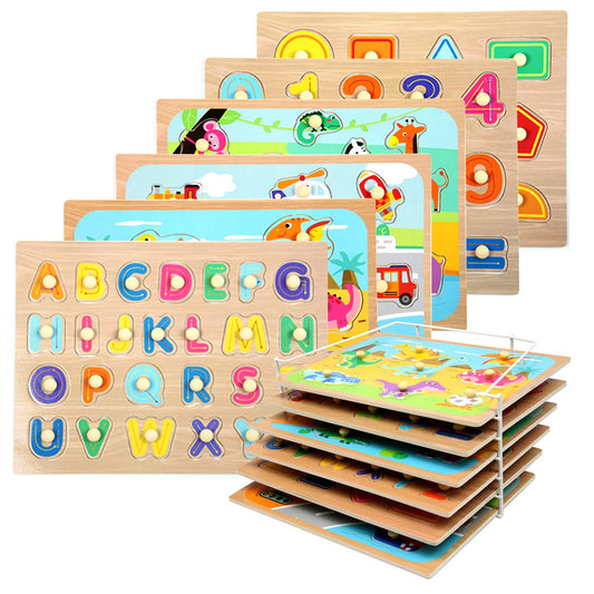 WOOD CITY Juego de rompecabezas y estante para niños pequeños