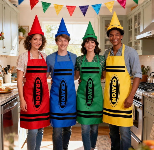 4 Delantales de crayola y sombrero cónico, para adultos