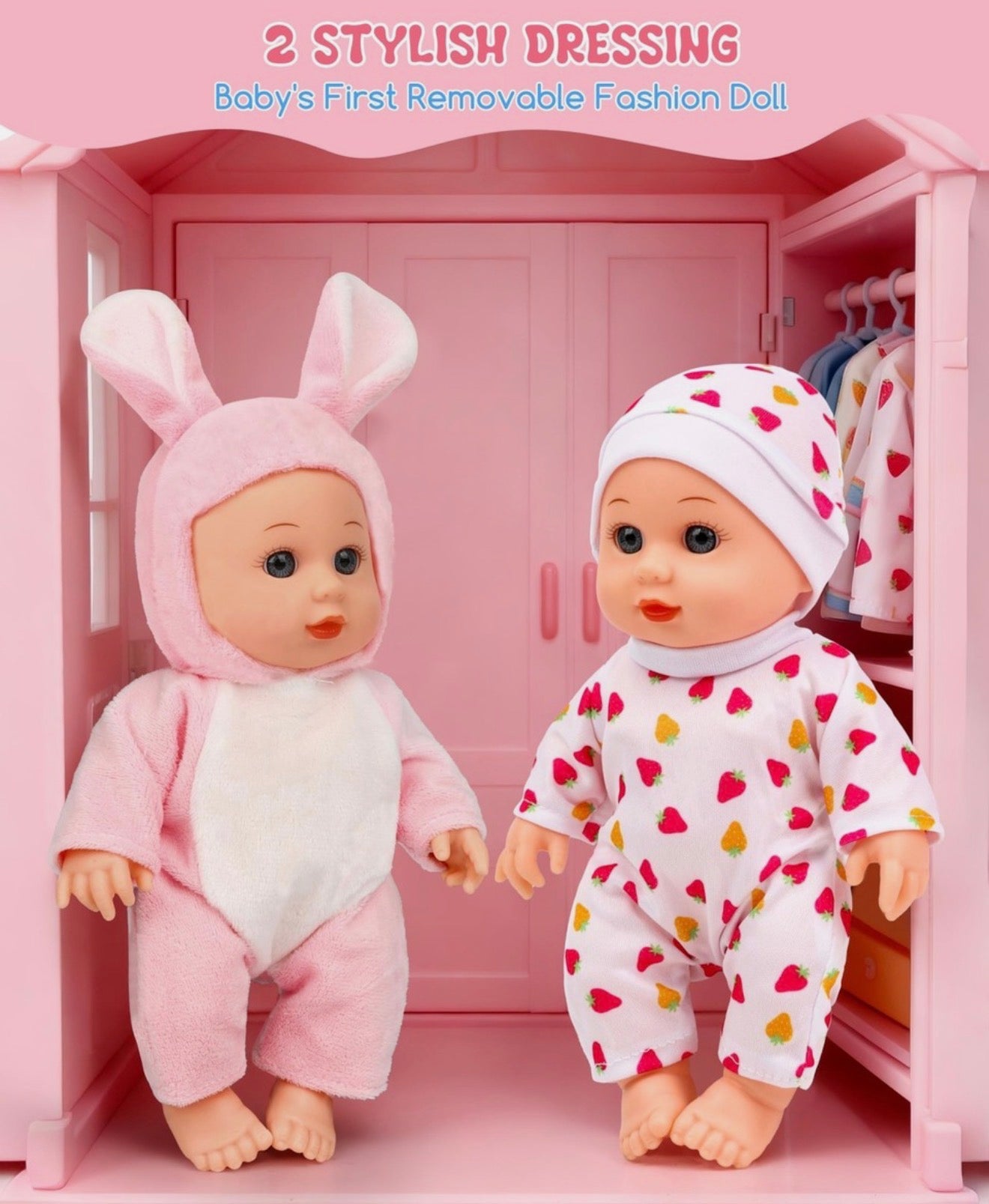 Juego de Cochecito Muñeca Bebé PLAYFULBAY con 2 Trajes