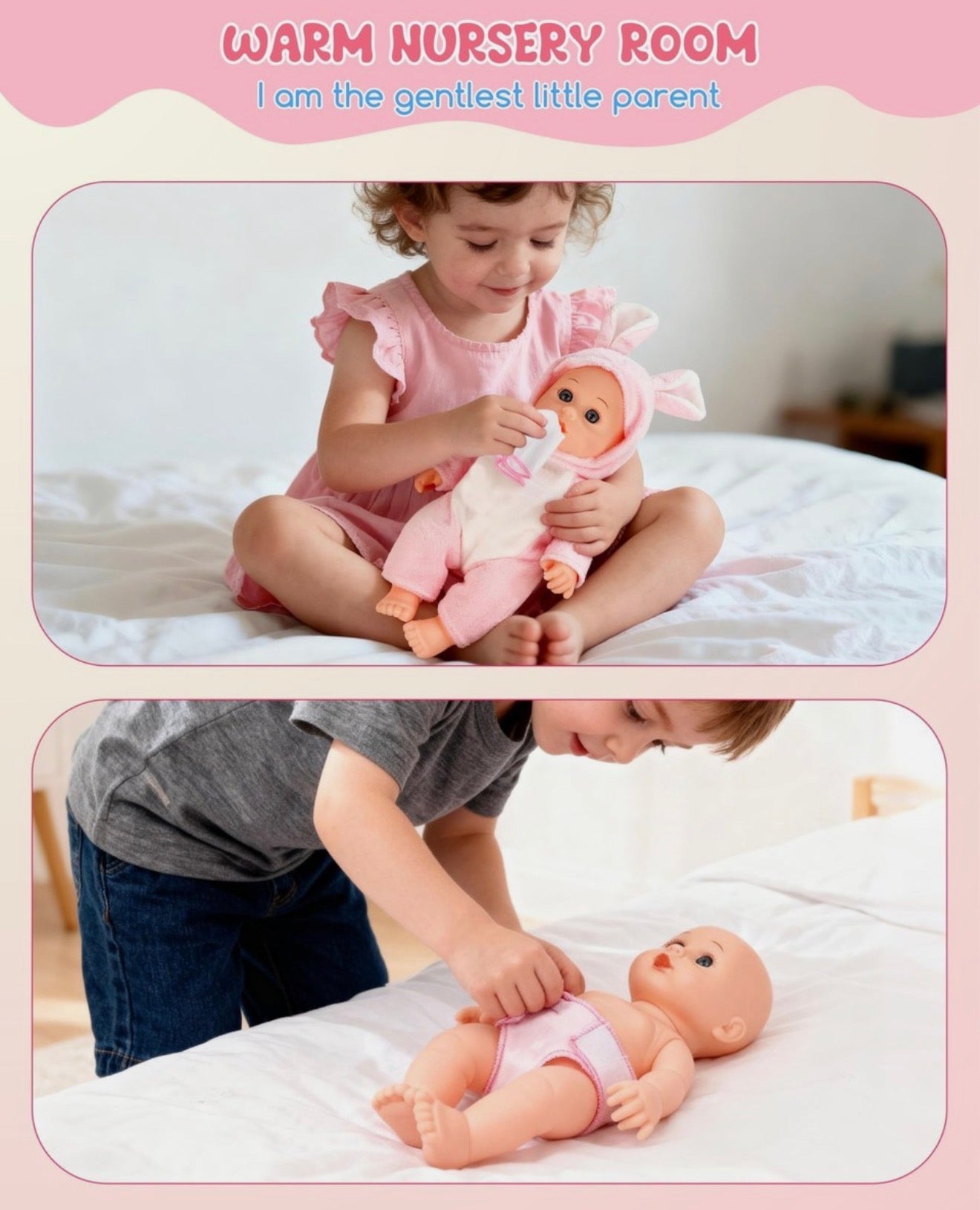 Juego de Cochecito Muñeca Bebé PLAYFULBAY con 2 Trajes