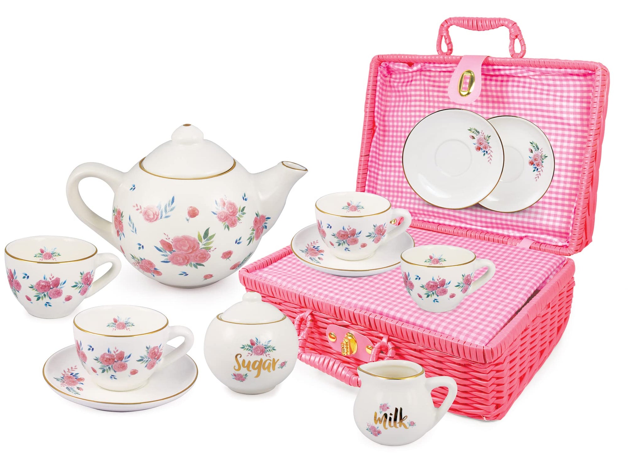 Juego de té de porcelana para niñas Tazas de té de cerámica rosa