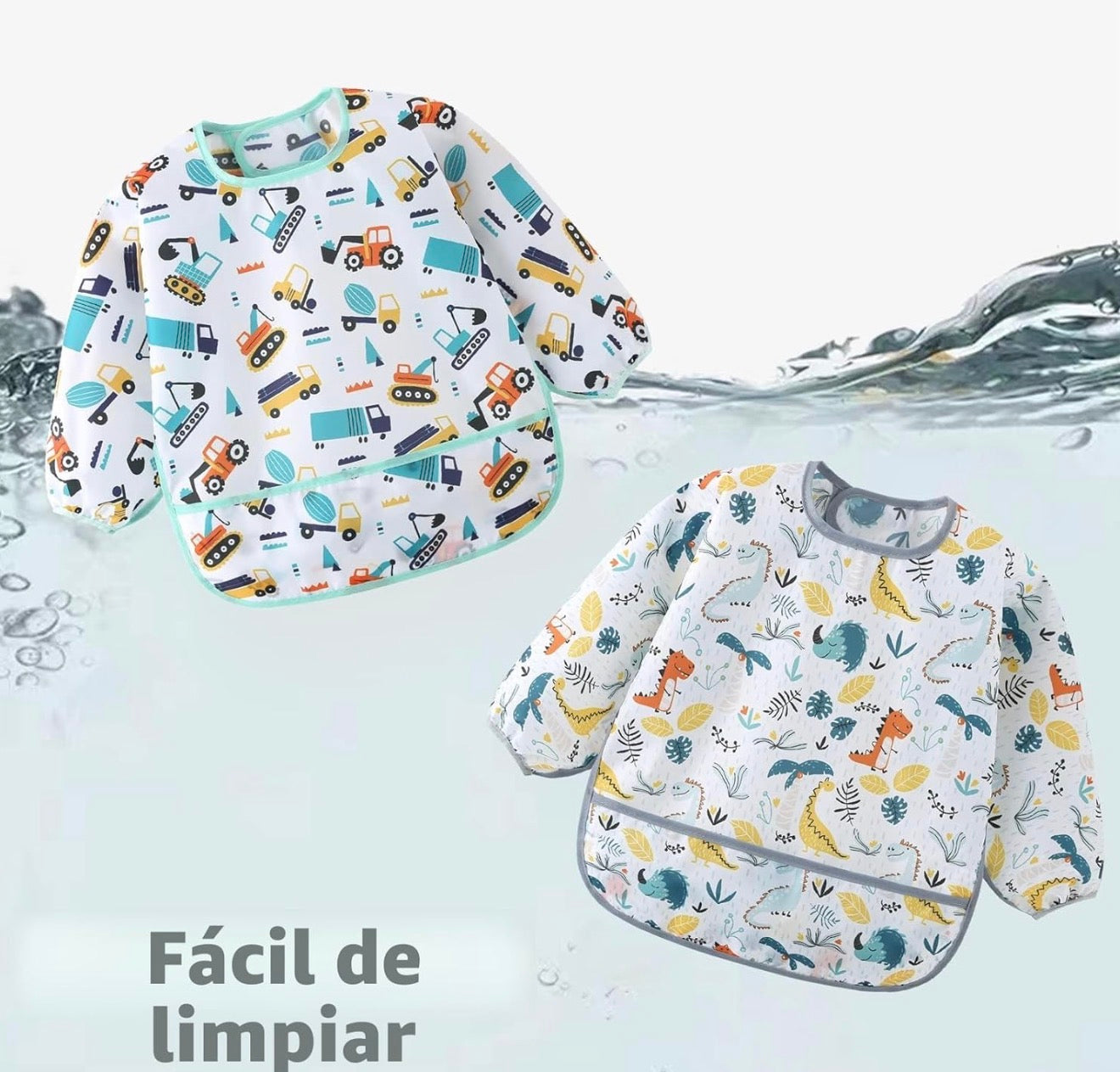 Paquete de 5 baberos de manga larga, impermeables para bebés de 6 a 30 meses