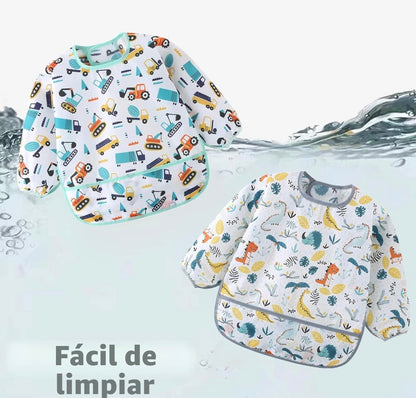 Paquete de 5 baberos de manga larga, impermeables para bebés de 6 a 30 meses