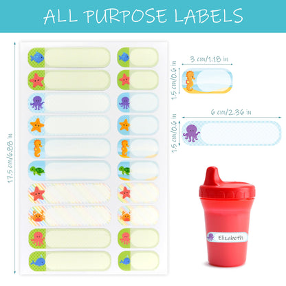 QIVIP - Etiquetas de nombre multiusos surtidas, impermeables, aptas para lavavajillas, microondas, autolaminadas, 85 piezas