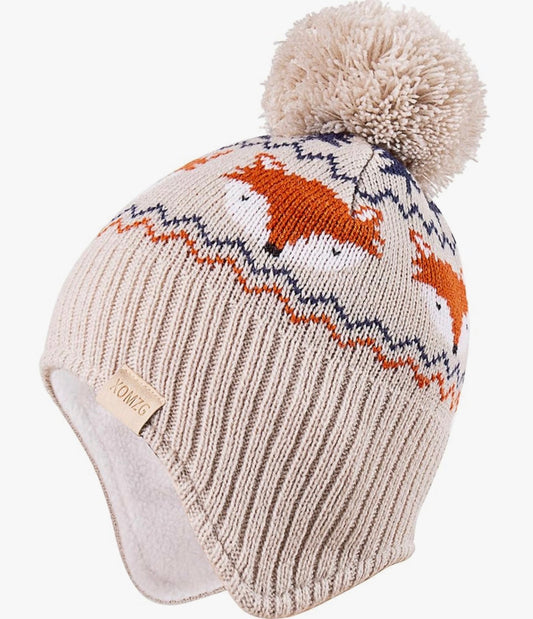 Gorro de punto para niños pequeños con orejeras con forro polar para niños