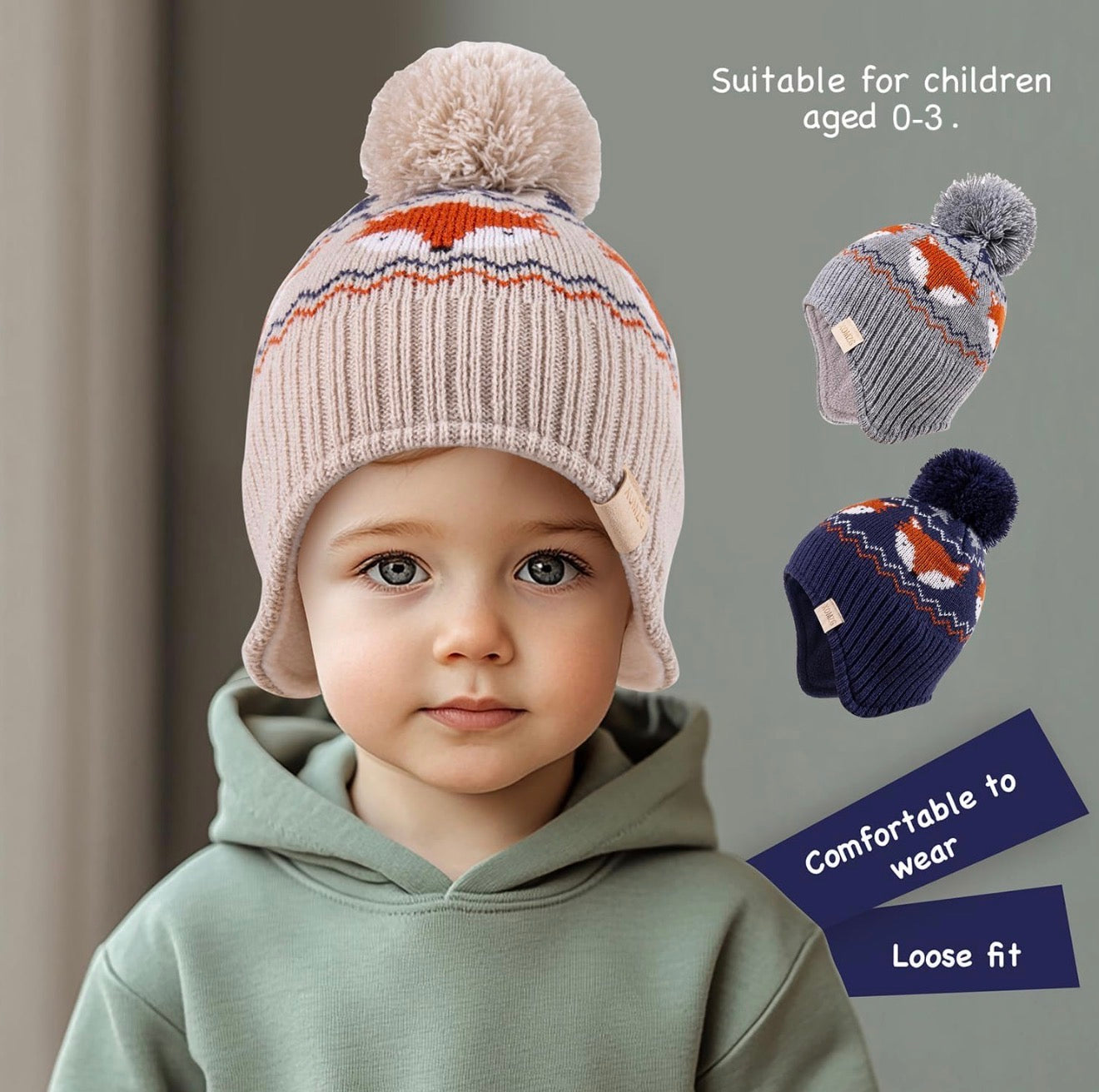 Gorro de punto para niños pequeños con orejeras con forro polar para niños