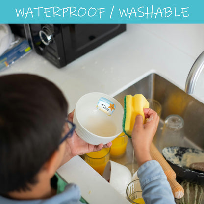 QIVIP - Etiquetas de nombre multiusos surtidas, impermeables, aptas para lavavajillas, microondas, autolaminadas, 85 piezas