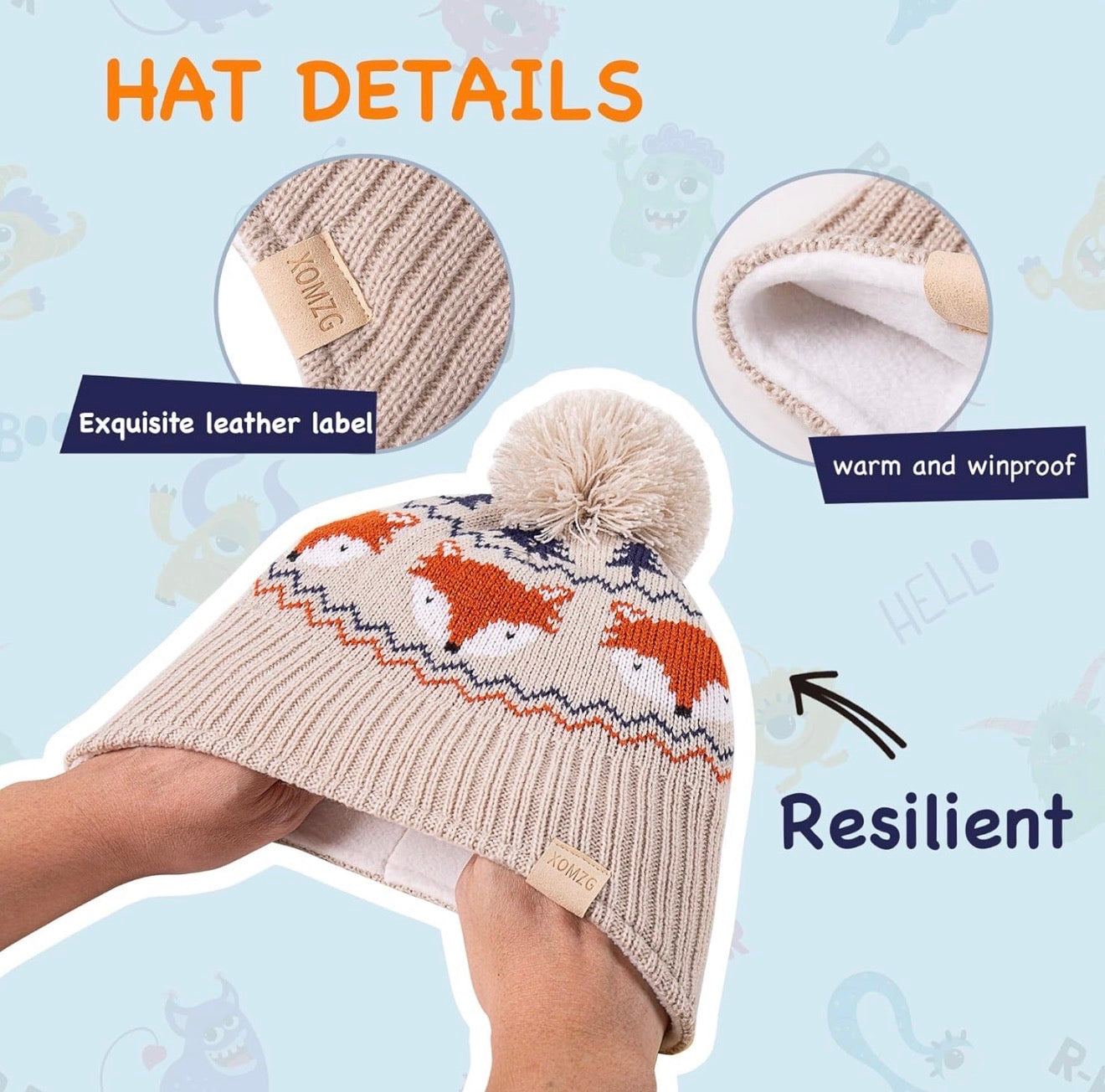 Gorro de punto para niños pequeños con orejeras con forro polar para niños